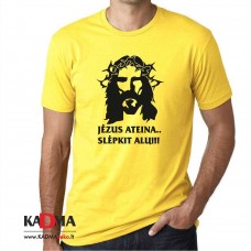 Marškinėliai  "Slėpkit alų, Jėzus ateina"