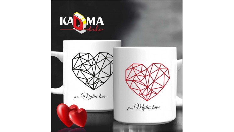Puodelių komplektas "P.S. Myliu tave"